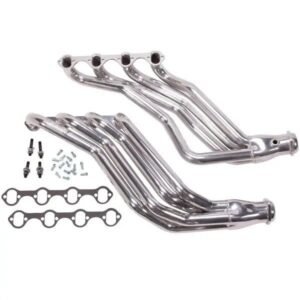 1986-1993 MUSTANG 1-3/4 LONG TUBE 351 SWAP HEADERS (POLISHED SILVER CERAMIC) PLUS MATCHING SHORT MID X PIPE WITH HIGH FLOW CATALYTIC CONVERTERS